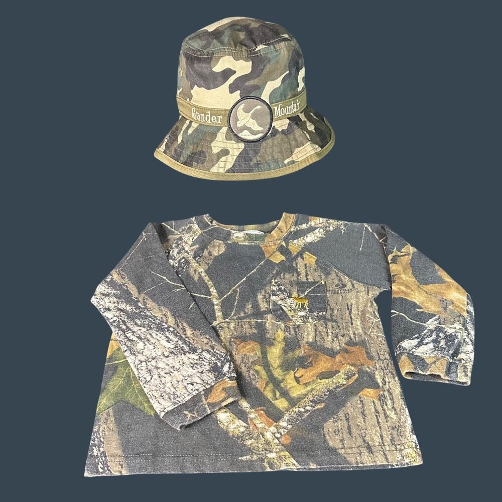 Camo Toddler Boys 3T Long Sleeve Hunting Shirt & Reversible Bucket Hat Adorable